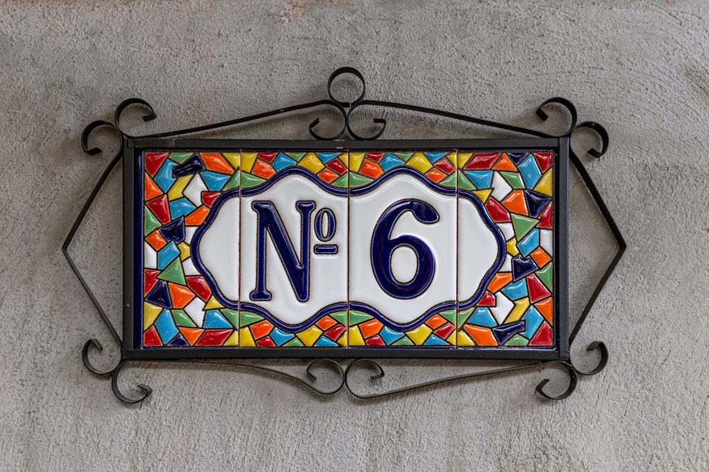 Number 6, six, house number decorative ceramic tile digit